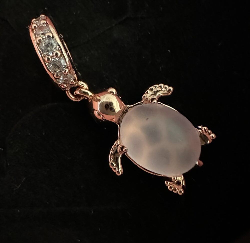 Authentic Pandora Rose Gold Pink Murano Glass Sea Turtle Dangle Charm S925 ALE